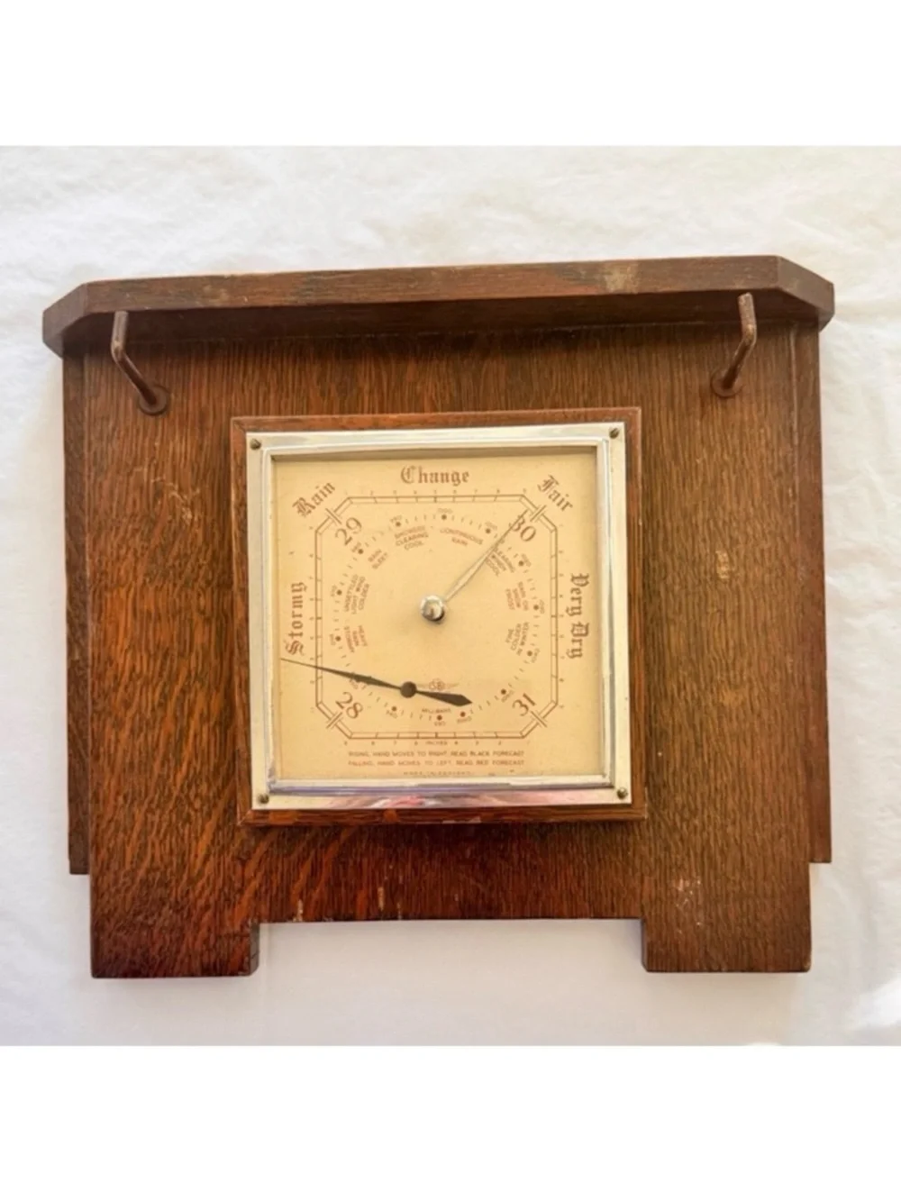SB British Made Vintage Wooden Wall Clock Barometer w Key Hooks Hangers MCM